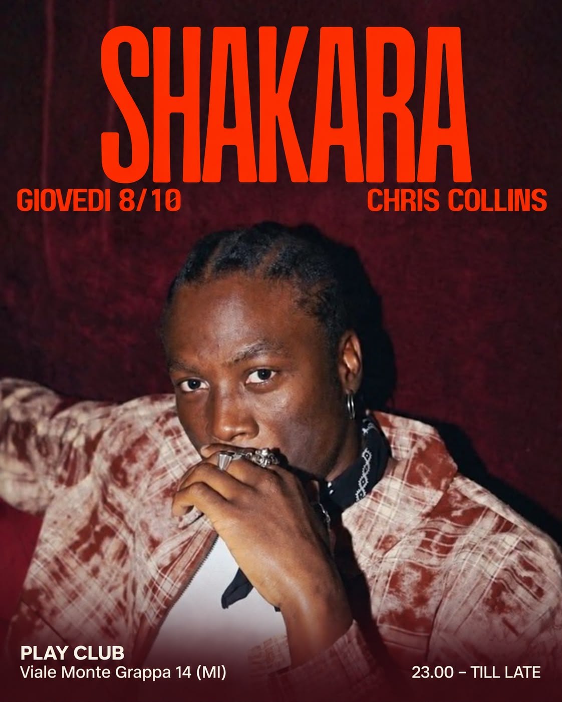 Flyer di Shakara giovedì 8 ottobre con Chris Collins